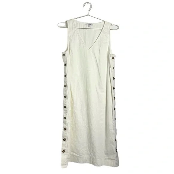 Madewell Linen Cotton Side Button Midi Dress Size M - Picture 2 of 6